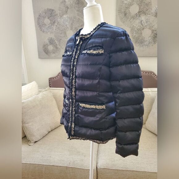 Karl Lagerfeld Tweed Trim Puffer Jacket Sz Sm - Picture 6 of 16